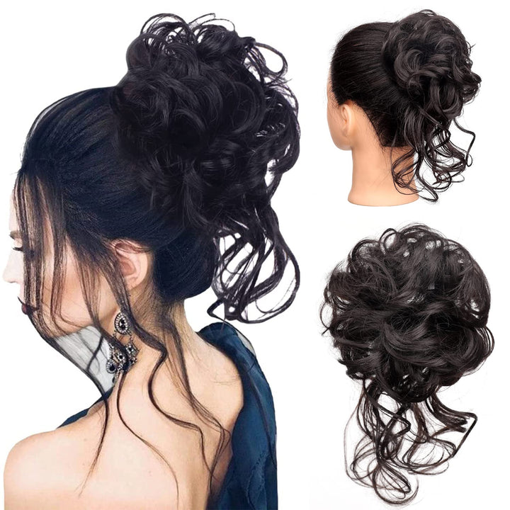 Bybrana messy buns for moman easy wear elegant save time black color high resistant fiber buns chignon