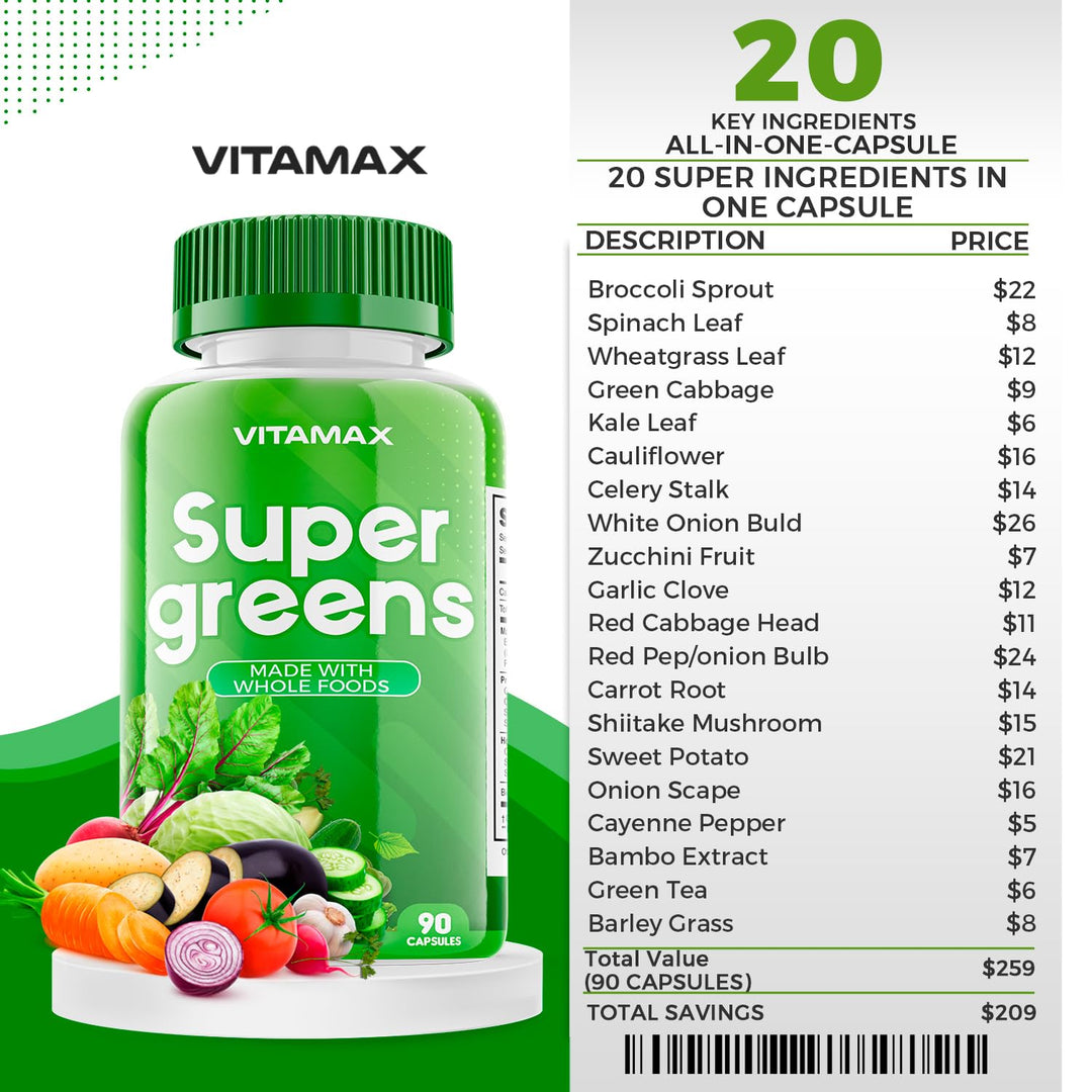 Super Fruit and Vegetable Supplements – Whole Superfood Vitamins &amp; Minerals – 90 Veggie and 90 Fruit Capsules for Women, Men, and Kids - Soy Free – Made in The USA