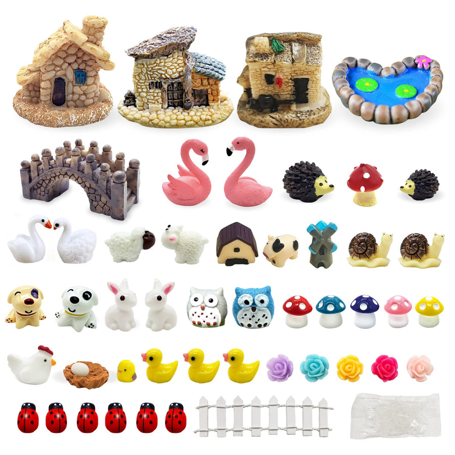 Selected 50 Pieces Fairy Garden Accessories, Animals, Miniature Figurines, Micro Landscape Ornaments Kit, DIY , Environmental Resin