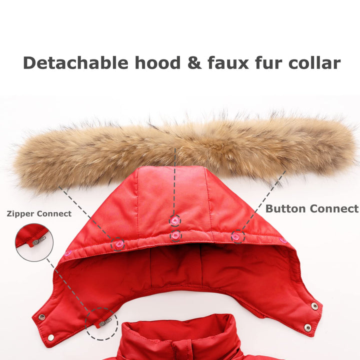 2-piece Baby Ski-suits Winter Snowsuit with Removable Fleece Hood Nylon Outfit Down Suit for 4-5 Years