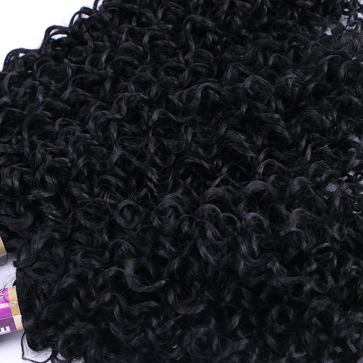 Kinky Curly Synthetic Hair Weave 3 Bundles 16 18 20 Inches Black Synthetic Hair Weft Extensions High Temperature Heat Resistant Fiber