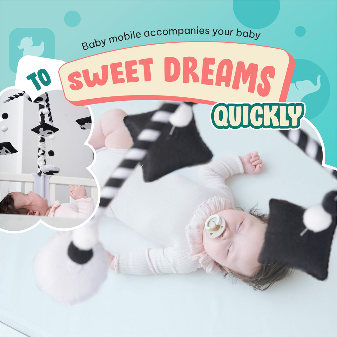 EVERLOVE Montessori Mobile Baby for Crib (TINITIGIES) - Digital Music Box with 12 lullabies &amp; 3 Modes (Rotating only, Music only, Rotating with Music) - Black and White Baby Mobile for Boys &amp; Girls