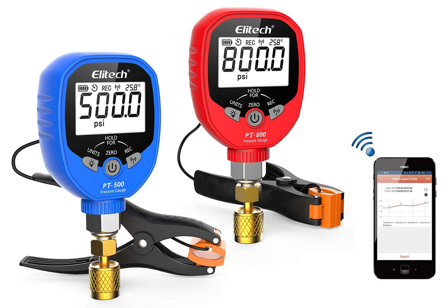 Digital AC Gauge Set HVAC Gauges APP Monitoring with Temperature Clamps 1/8'' NPT, PT-500&PT-800