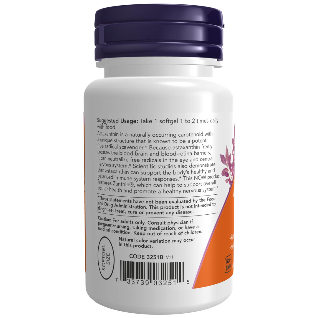 NOW Foods Supplements, Astaxanthin 4 mg, features Zanth
