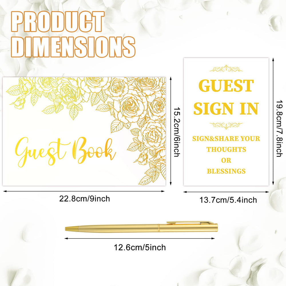 Wedding Guest Book with Pen Wedding Memory Book with Table Cards Guest Sign-in Book White Cover with Foil for Guests Visitors to Sign at Wedding Party Hotel Bridal Shower, 9 x 6 Inch(Stylish)