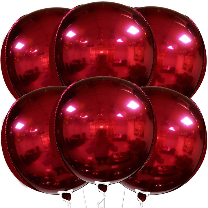 Big 22 Inch Dark Red Balloons - Pack of 6, Red Metallic Balloons | 360 Degree 4D Red Chrome Balloons | Mirror Finish Metallic Red Balloons, Valentines Day