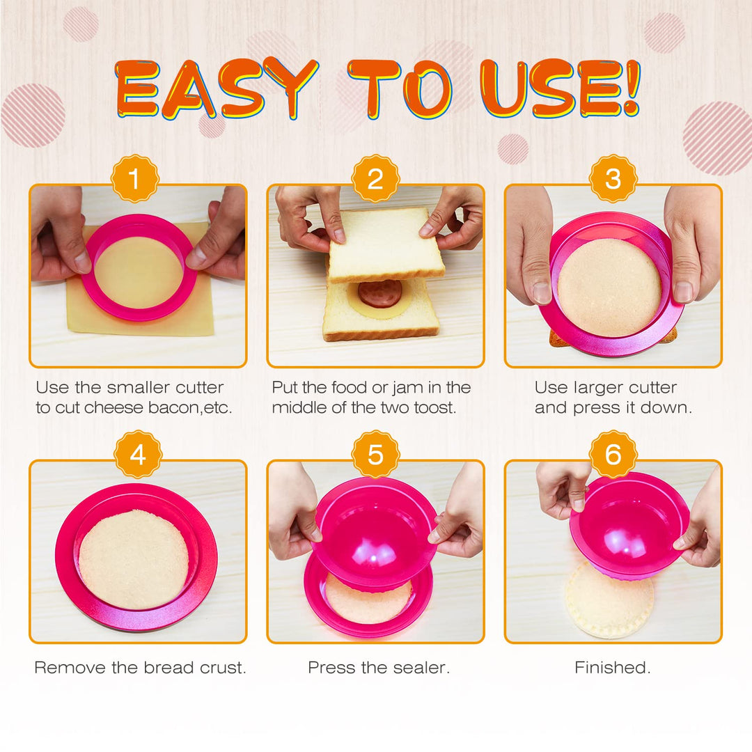Sandwich Cutter and Sealer - 5 PCS Decruster Sandwich Maker - Peanut Butter and Jelly Crustless Sandwich Bread Pancake Maker Cookie Cutter for Kids Children Boys Girls