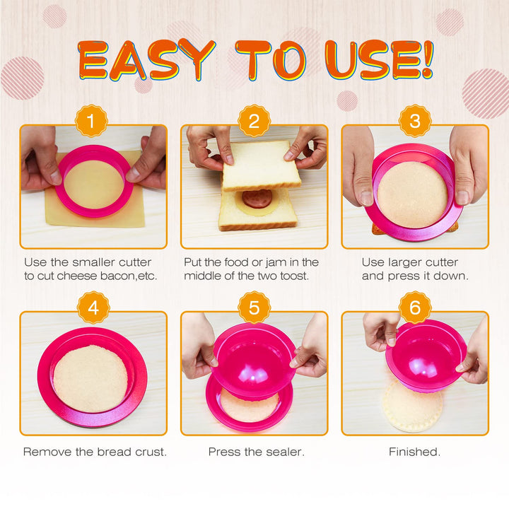 Sandwich Cutter and Sealer - 5 PCS Decruster Sandwich Maker - Peanut Butter and Jelly Crustless Sandwich Bread Pancake Maker Cookie Cutter for Kids Children Boys Girls