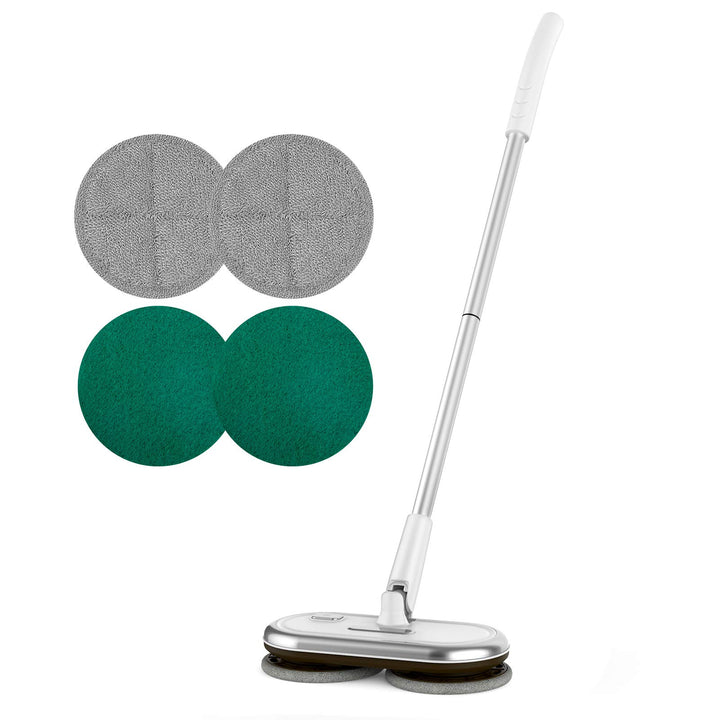GOBOT Electric Mop with Motorized Dual Spinning Mopheads, Lightweight & Rechargeable,4 Microfiber Pads & 2 Floor Scrubber Pads, for Hardwood Floor/Bathroom/Tile Floor Cleaning, Sliver