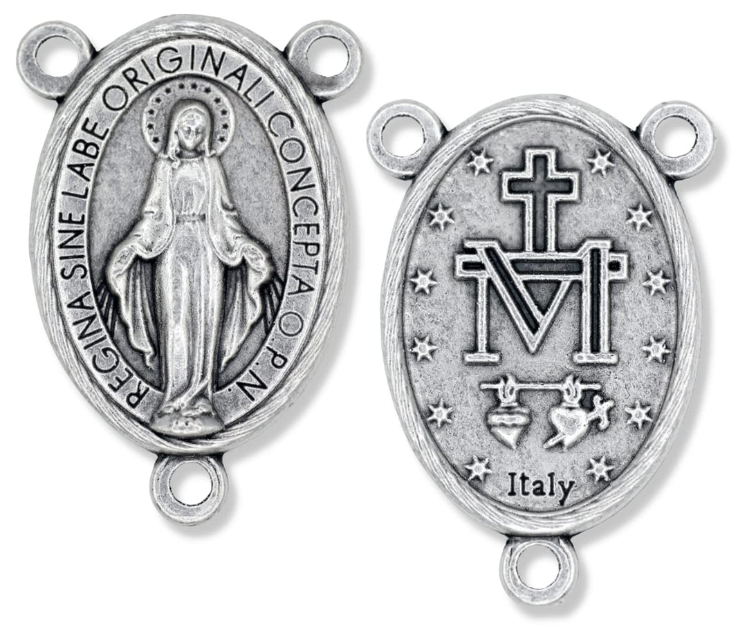 Italian Rosary Making Kit for 5 Rosaries - Catholic Rosary Cross and Center Sets with 1.5” St Benedict Crucifix and 1” Miraculous Medal Rosary Center Pack of 5 Bulk Rosary Parts