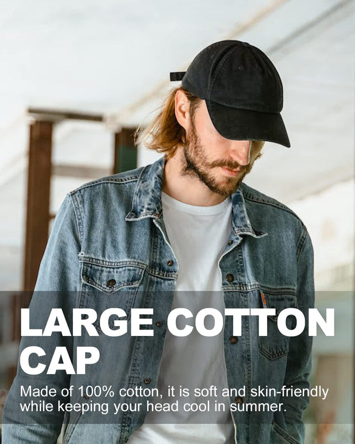 Oversize XXL 100% Cotton Baseball Cap,Large Hat for Big Heads 23.5-25.5, Structured Buckle Blank Dad Cap