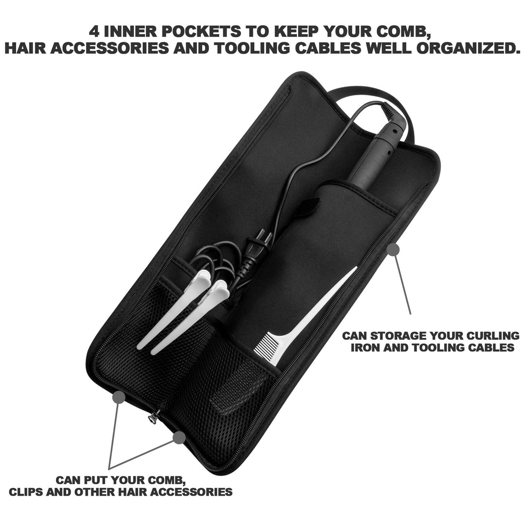 Universal Curling Iron Travel Case, Heat-Resistant, Canvas, Blue Flower
