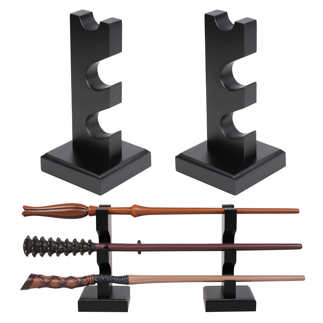 Wizard Wand Display Stand Wooden Magic Wands Holder 3 Tiered for Collection Black