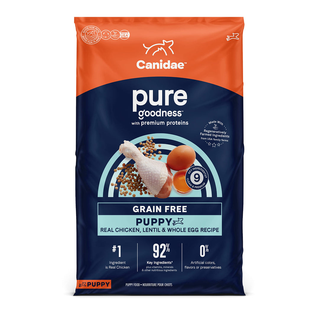 Canidae Pure Limited Ingredient Premium Puppy Dry Dog Food, Real Chicken, Lentil &amp; Whole Egg Recipe, 22 lbs, Grain Free