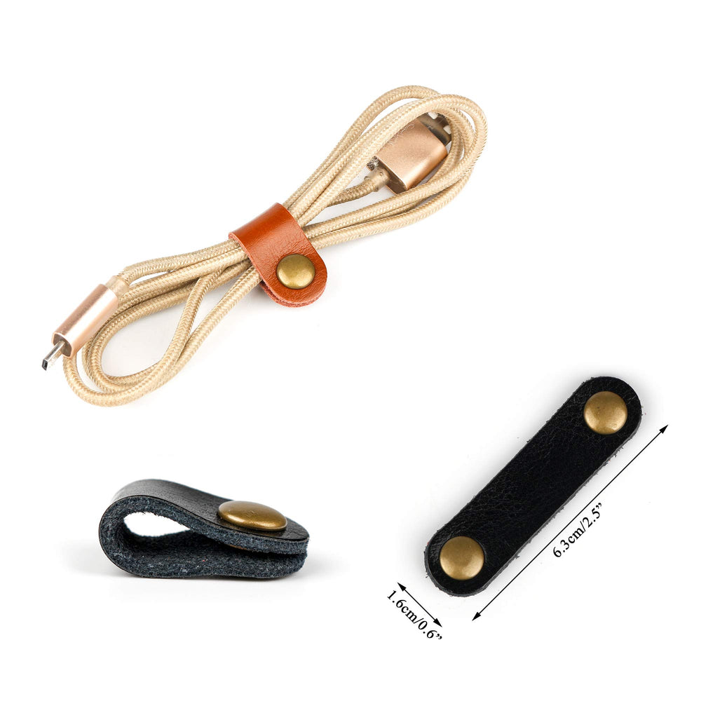 Leather Cable Straps Cable Ties Cable Organizers Cord Management for Organizing USB Cable Headphone Wires, 2 Sizes 5 Colors