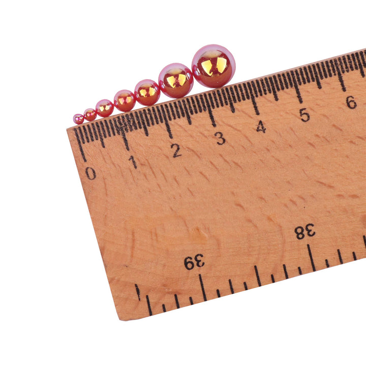 3000PCS 1 Box 7Sizes Round Flatback Half Pearls Bead Loose Beads Gem Scrapbook Craft (Half Beads/AB Bright Color) (Red)