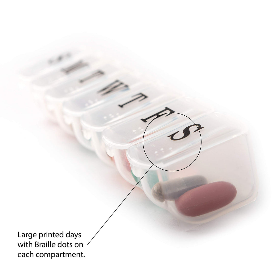 Pill Organizer Box Case, 7 Daily Container compartments, Weekly dosis Boxes, Medicine Holder, Ideal for Medication, Vitamin, Supplement, Perfect for Travel, Ideal for Purse BS0090J