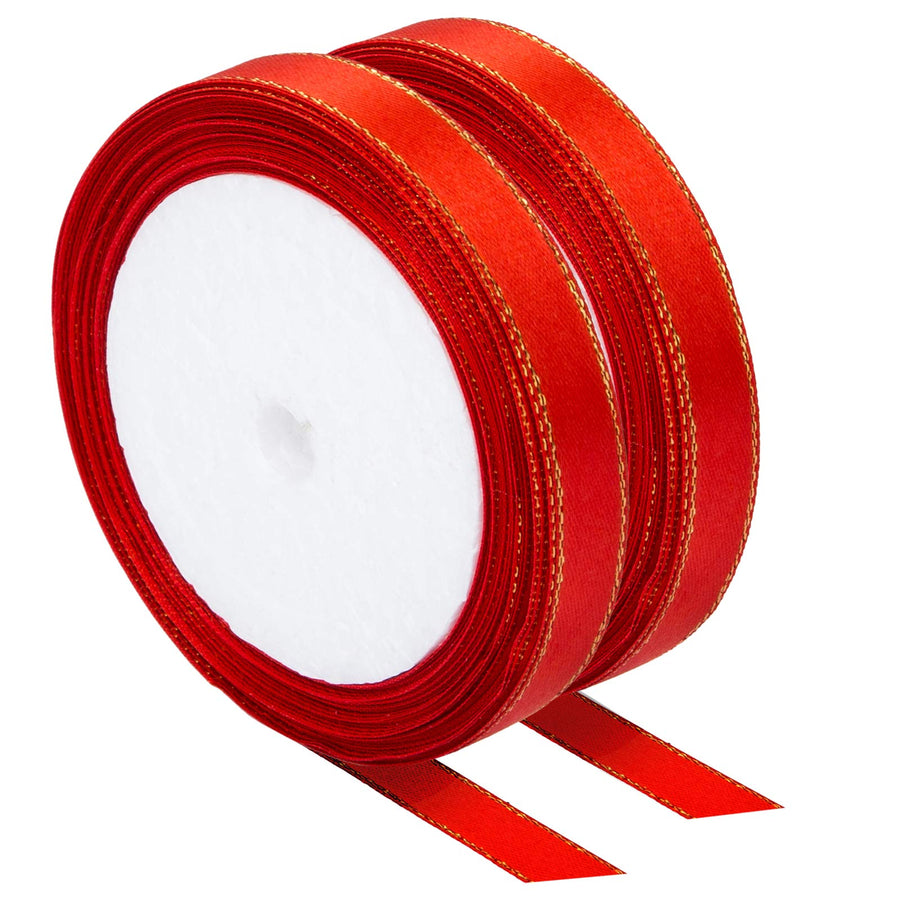 Red Satin Ribbon with Gold Edges 1/2 X 25Yd, 2 Rolls
