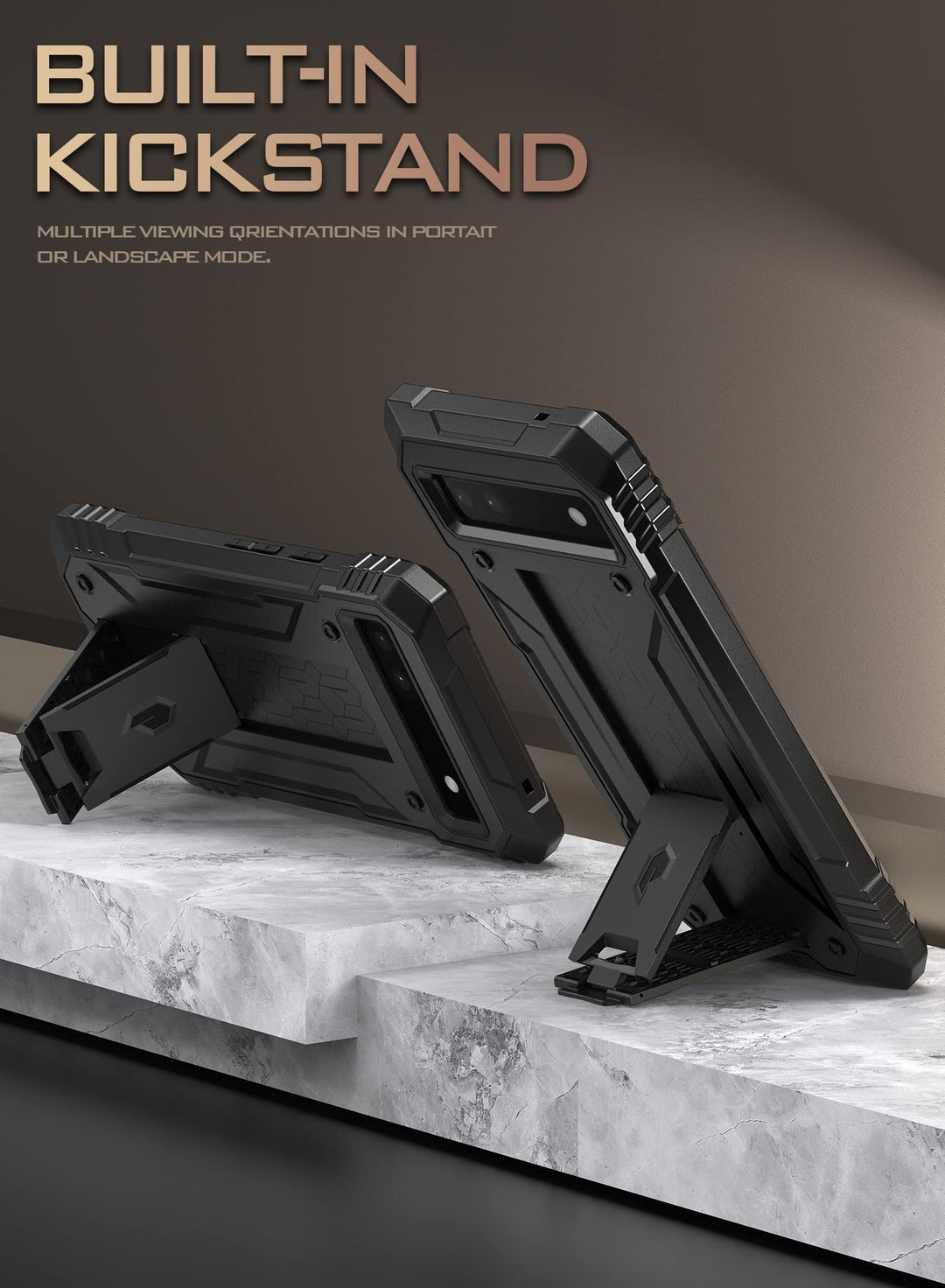 Revolution Series Case Compatible with Pixel 6A 5G, Built-in Screen Protector Work with Fingerprint ID, Full Body Rugged Shockproof Protective Cover Case with Kickstand, Black
