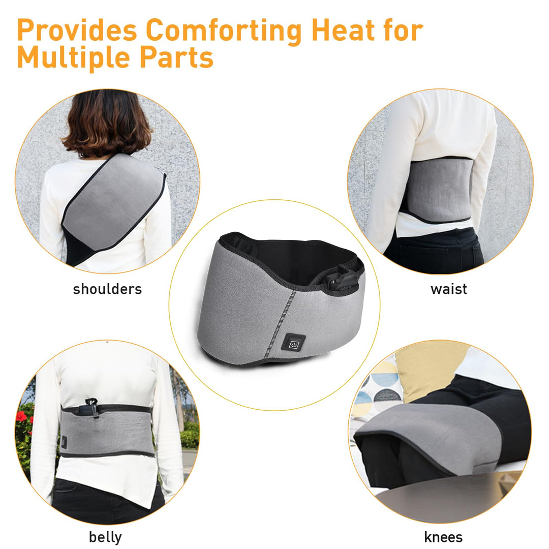 Portable Heating Pad, Cordless and Rechargeable Heating Pad with 10000mAh Battery, 3 Heat Settings, Fast Heating and Adjustable Strap for Back Pain, Cramps, Neck and Shoulders