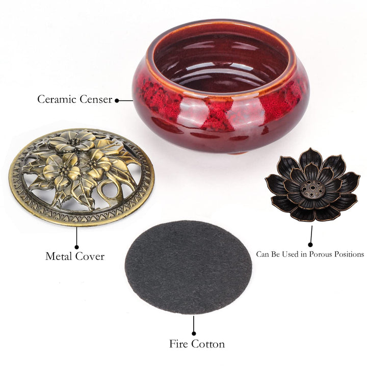 Incense Burner, Lotus Incense Holder for Sticks or Cone, Coil Incense, Incense Burner for Charcoal Disc, Resin, Sage Cones and Palo Santo(Red2)