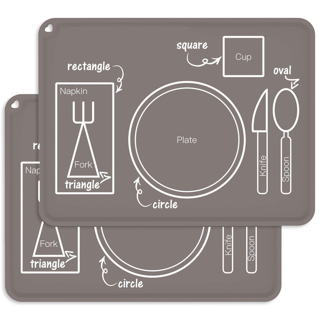 Kids Silicone Placemats, Baby Montessori Placemats for Kids Toddler Children Reusable Non-Slip Table Setting Mats for Restaurant, 2 Pack, Gray
