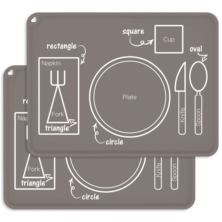 Kids Silicone Placemats, Baby Montessori Placemats for Kids Toddler Children Reusable Non-Slip Table Setting Mats for Restaurant, 2 Pack, Gray