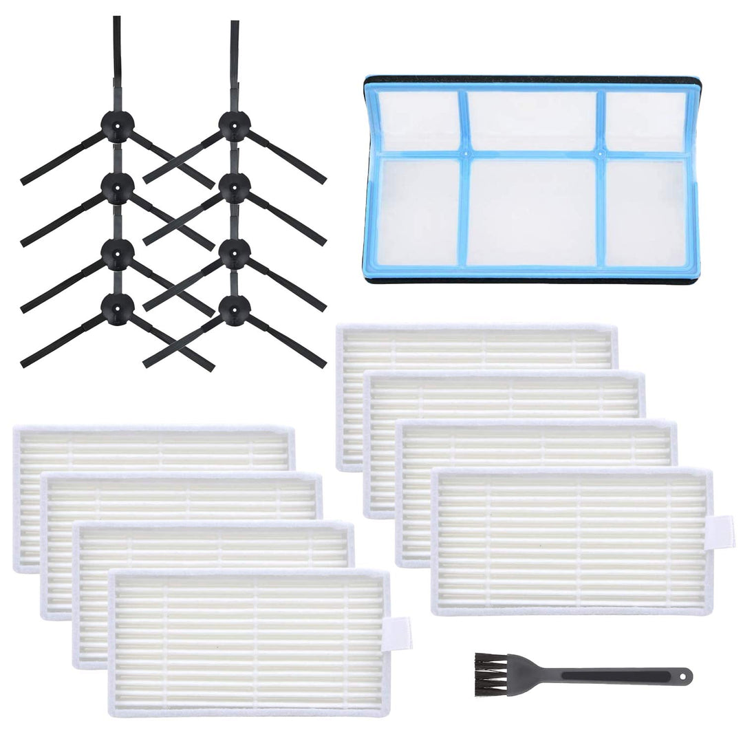 Replacement Parts for ILIFE V3 V3s V5 V5s Pro Robotic Vacuum Cleaner, Accessories Kit Includes Primary Filter &amp; Side Brushes &amp; 8 Robot Vacuum Cleaner Filters (1+12+12)
