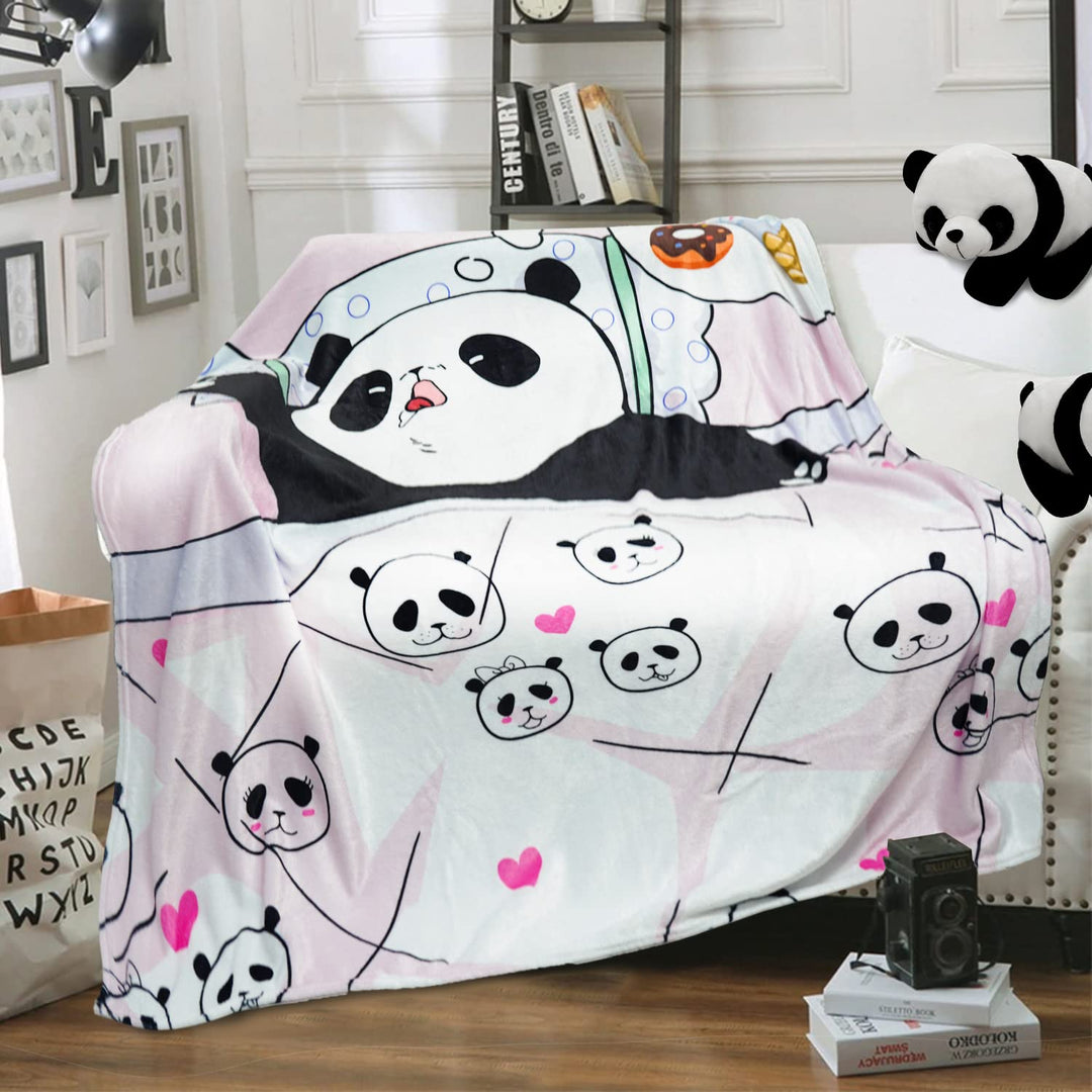 Panda Throw Blanket Cute Panda Personalized Blankets Panda Gifts for Girls/Kids Warm Cozy Fluffy Soft Flannel Fleece Blanket for Sofa Bed Couch Travel Blanket Birthday 50x60