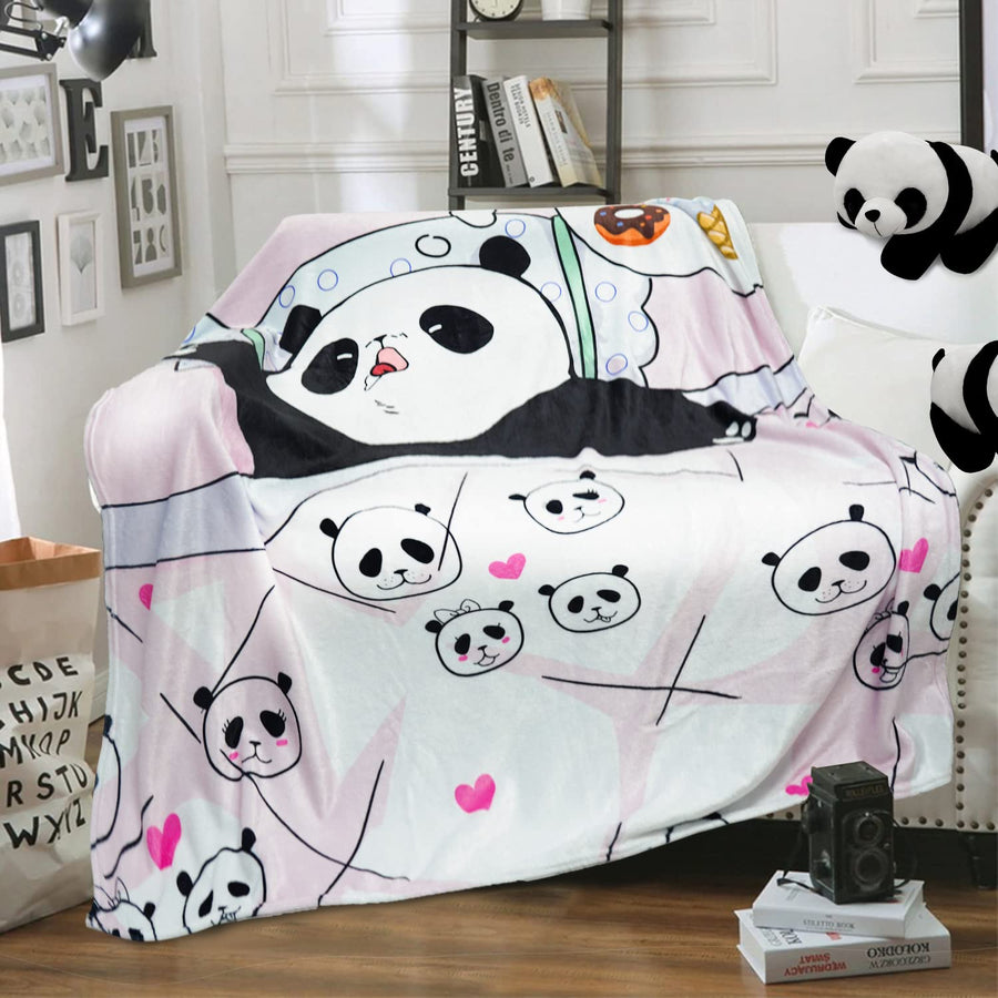 Panda Throw Blanket Cute Panda Personalized Blankets Panda Gifts for Girls/Kids Warm Cozy Fluffy Soft Flannel Fleece Blanket for Sofa Bed Couch Travel Blanket Birthday 50x60