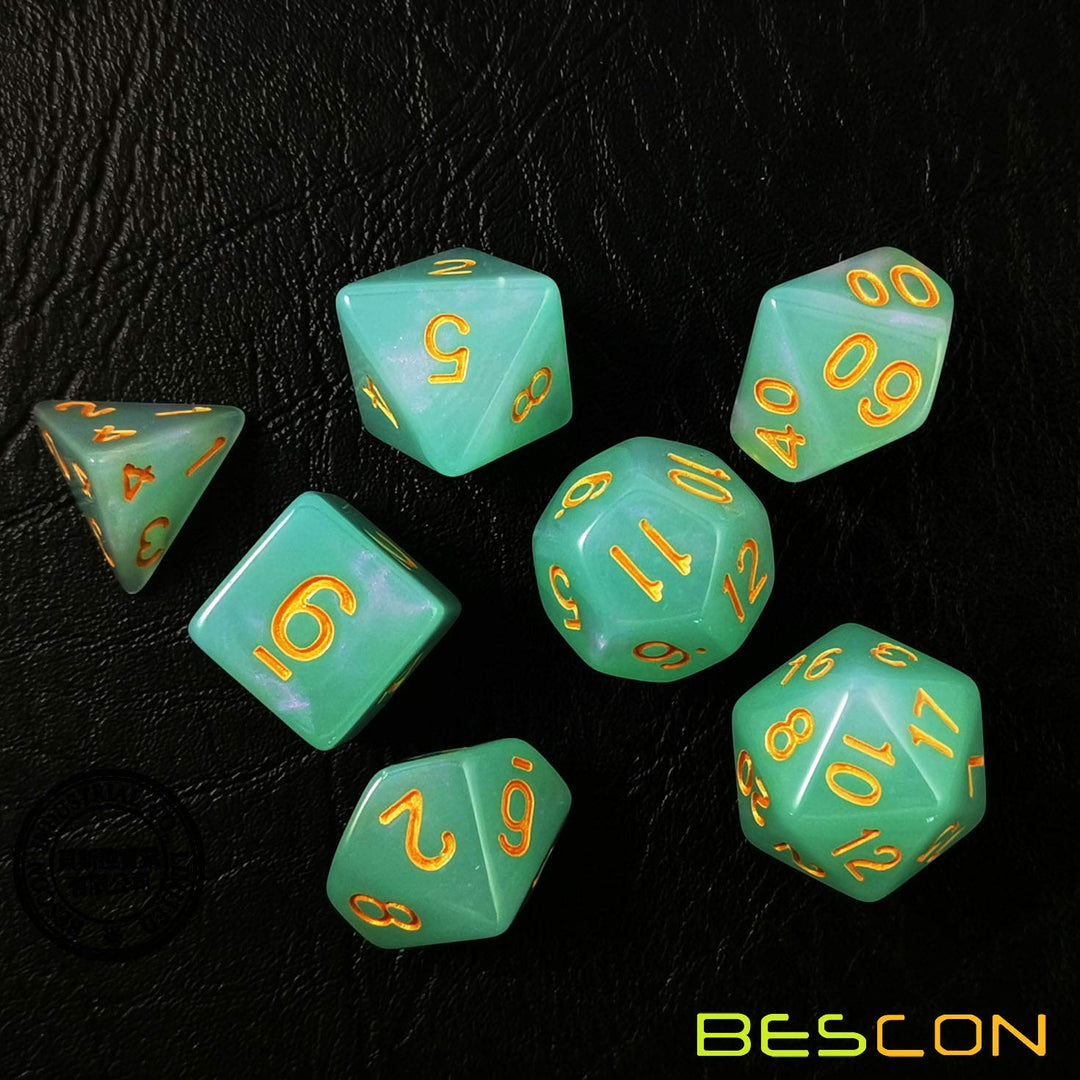 Bescon Moonstone Dice Set Jadeite, Bescon Polyhedral RPG Dice Set Moonstone Effect