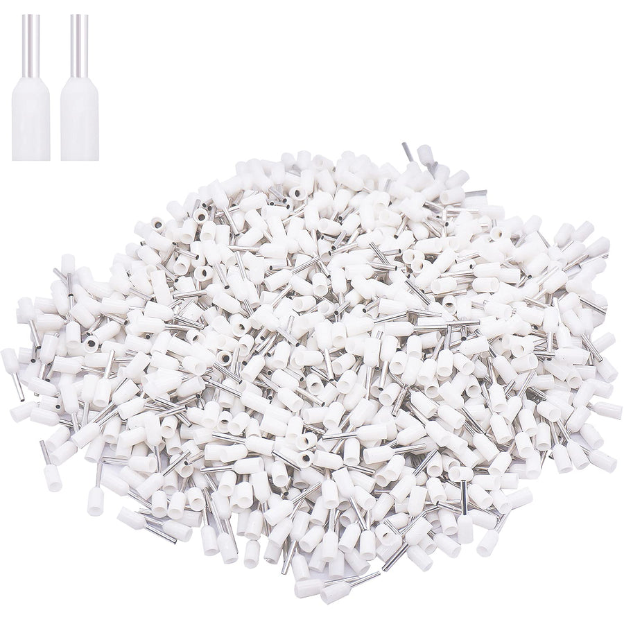 1000PCS Wire Ferrule Connectors AWG20 0.75mm² White Insulated Crimp Pin Terminals Nylon Copper Crimp Ferrules Wire Connector Sleeves for Electrical Projects VE7508-W