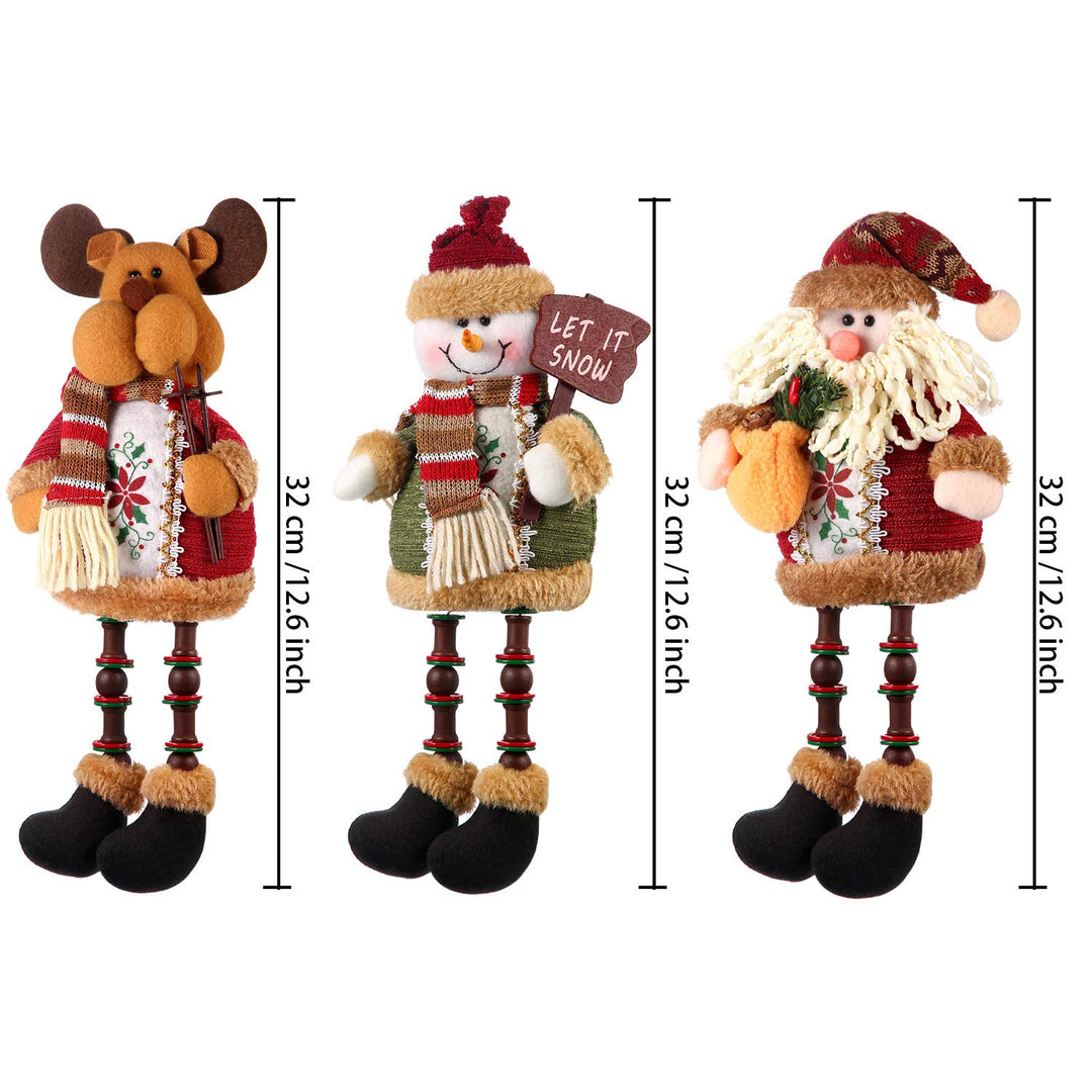 Sumind 3 Pieces Christmas Sitting Santa Claus Snowman Reindeer Christmas Ornament Long Legs Table Fireplace Decor Home Decoration Christmas Figurines Plush