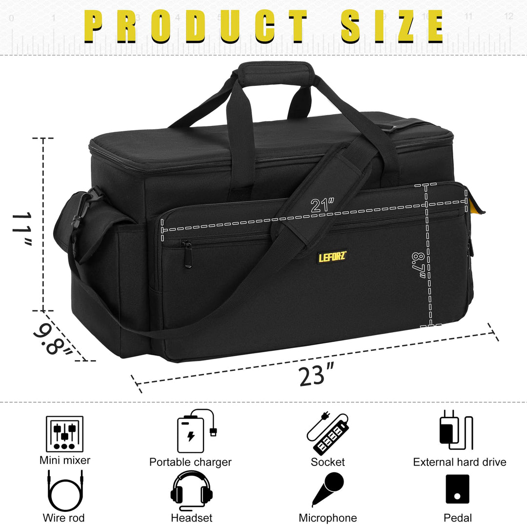 Large DJ Equipment Gig Bag Cable File Organizer Bag with Detachable Dividers and Padded Bottom,Travel Music Bag for Professional DJ Gear,Sound Equipment, Musical Instrument and Accessories