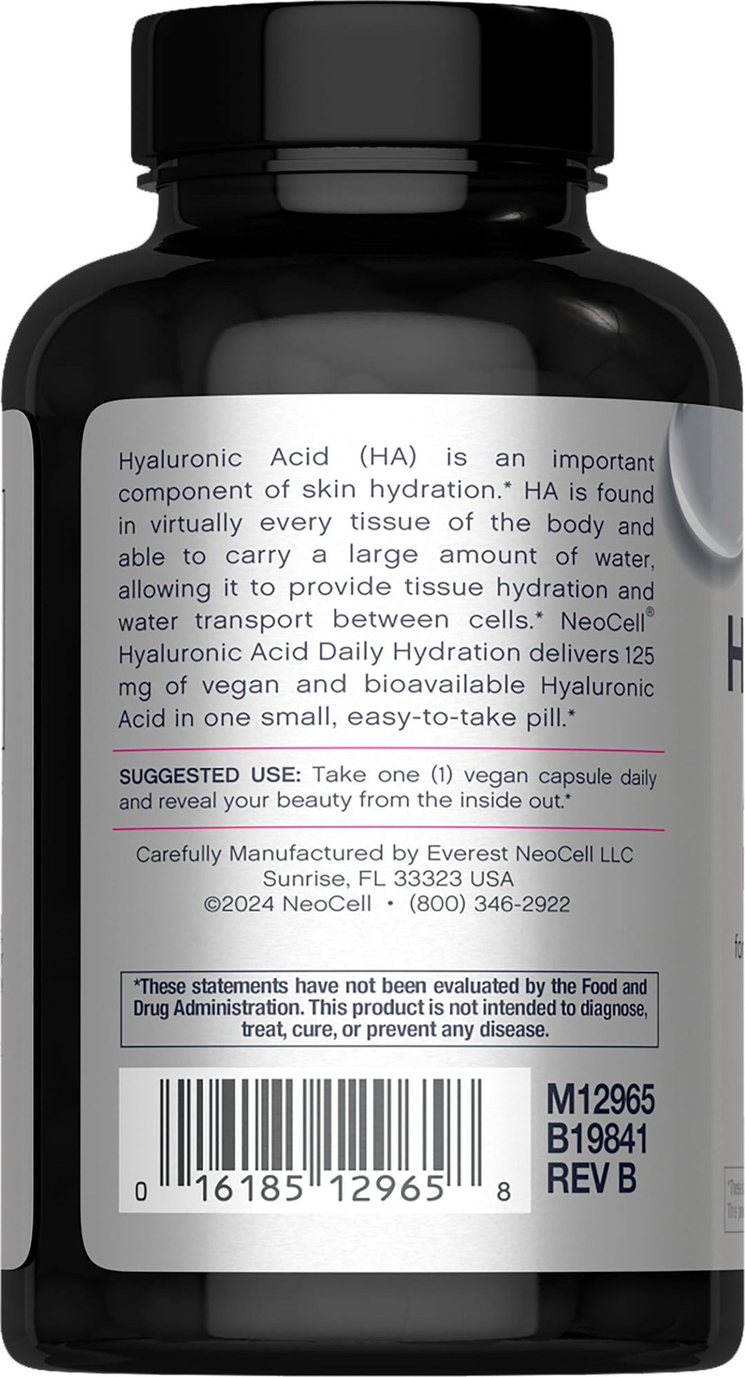 NeoCell Hyaluronic Acid, Daily Hydration for Skin Hydration &amp; Suppleness, 120mg, 60 Capsules (Package May Vary)
