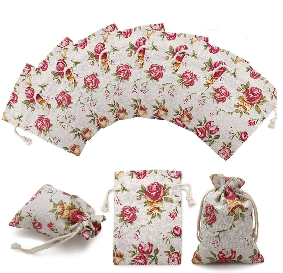 Hapdoo 24 Pack Rose Double Drawstring Burlap Bags Gift 