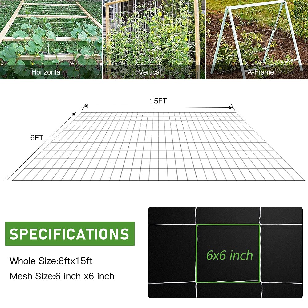 Trellis Netting, Heavy-Duty Garden Plant Trellis Netting for Climbing Plants, Outdoor Indoor Grow Net for Beans Tomatoes Peas Pumpkin Flowers, 6x15ft, 1 Pack