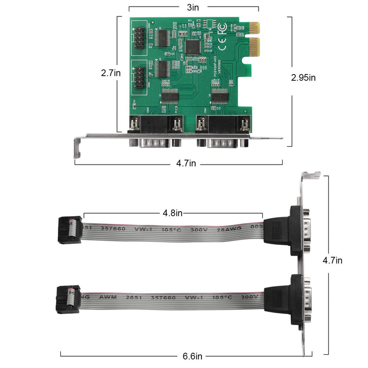 PCI-Express PCIe Expansion Card - 1X Serial COM interfaces - COM Port RS232 Interface - Adapter Converter Card, RS-232 Module with 4 Connections, 18-pin