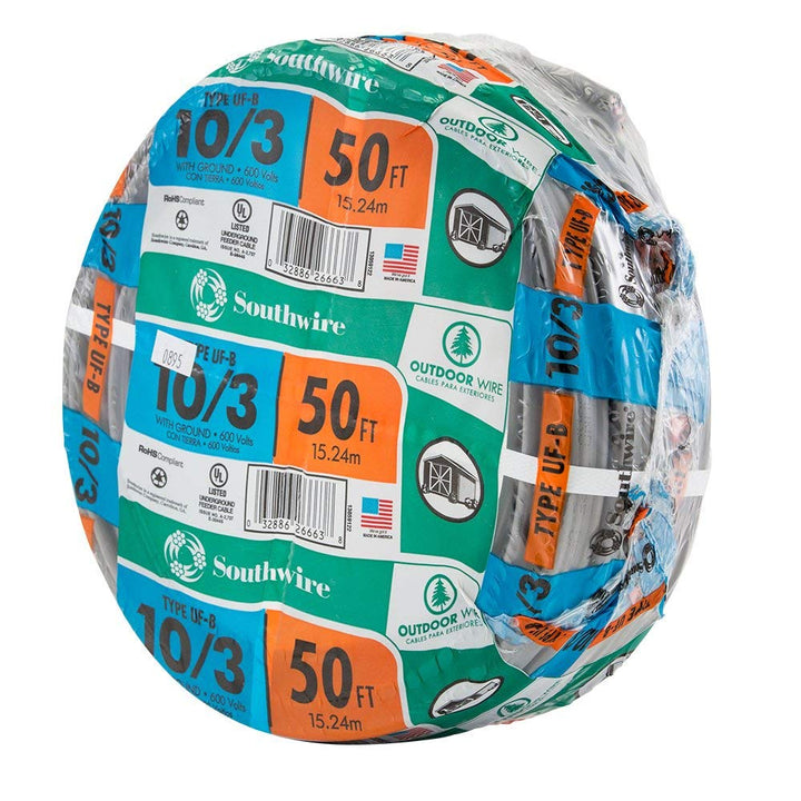 13059122 50&#39; 10-3 Gray Solid CU UF-B W/G Cable