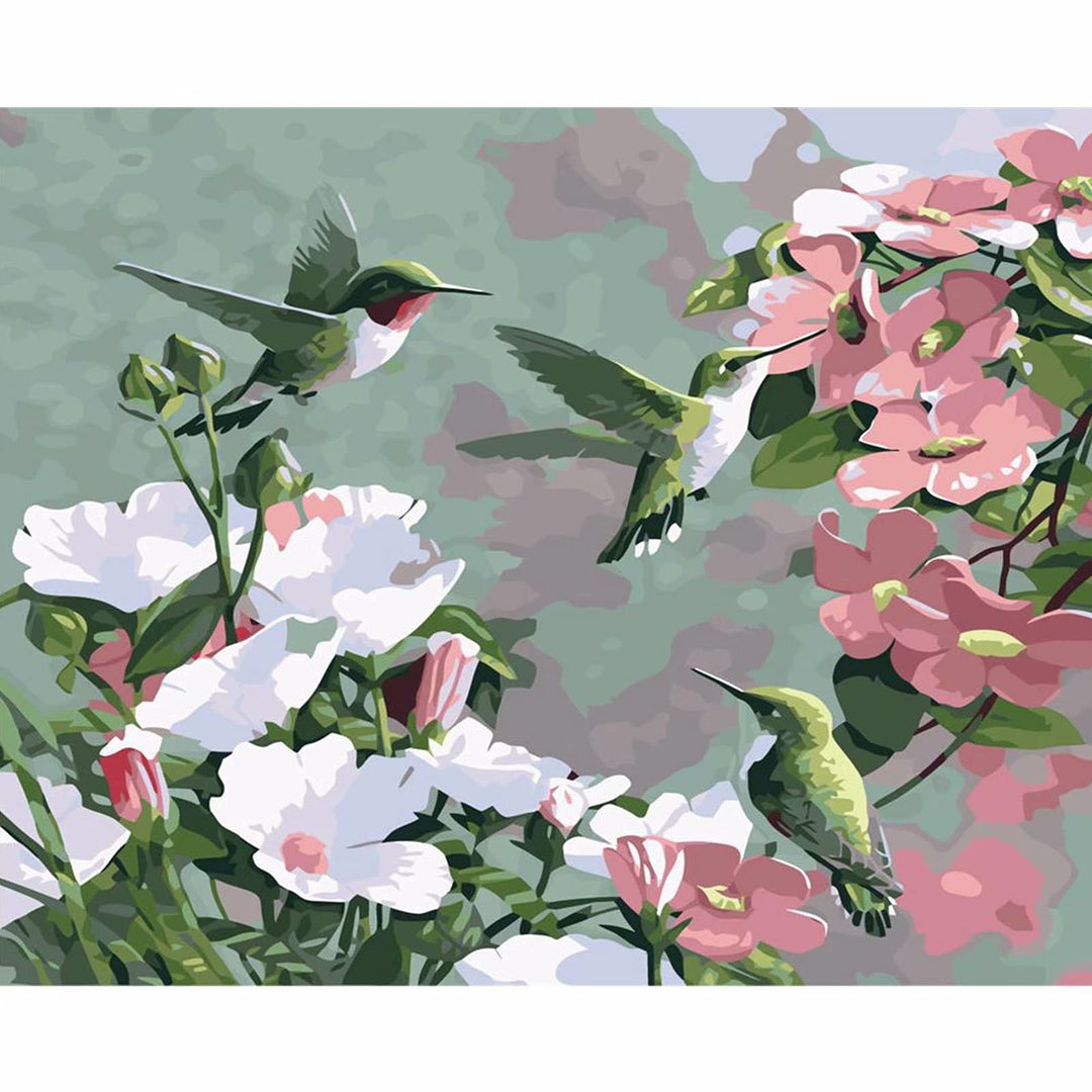 Paint by Numbers for Adults Beginner Kids,DIY Adult Paint by Number Kits on Canvas No Framed,Flowers and Hummingbird Acrylic Painting with 3 Brushes Easy Crafts Hobby for Women Oil Painting Kit