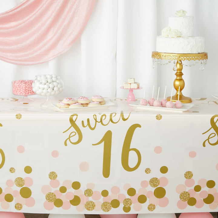 Sweet 16 Birthday Party Plastic Table Covers (54 x 108 in, 3 Pack)
