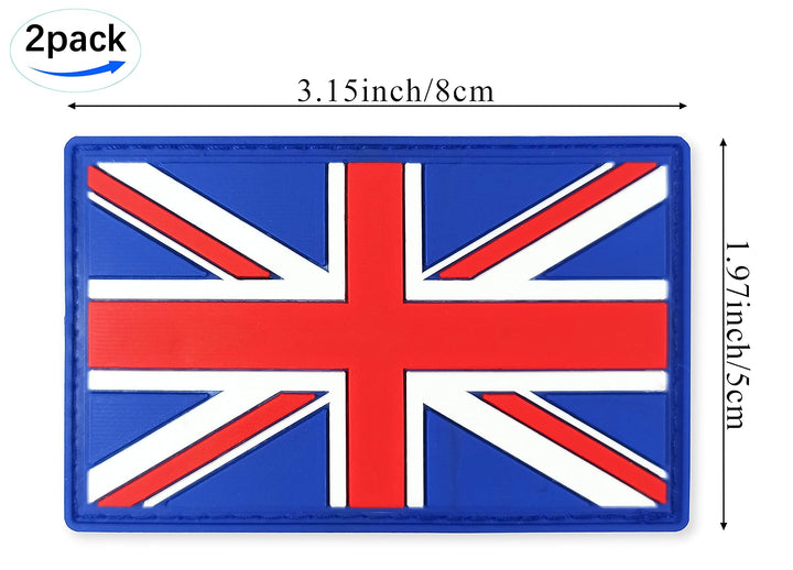 United Kingdom UK British Flag Patch Union Jack Tactical Patch - PVC Rubber Hook and Loop Fastener Patch, 2 Pack