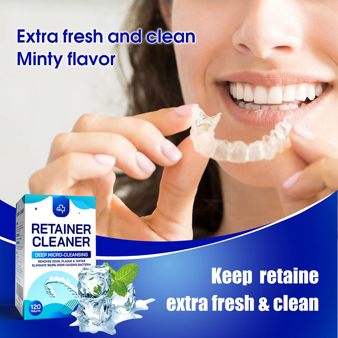 Retainer &amp; Denture Cleaner Tablets - 4 Months Supply (120 pcs) Dental Retainers for Aligner - Mouth &amp; Night Guards - False Teeth Whitening - Removes Odor &amp; Plaque (120 Pcs)