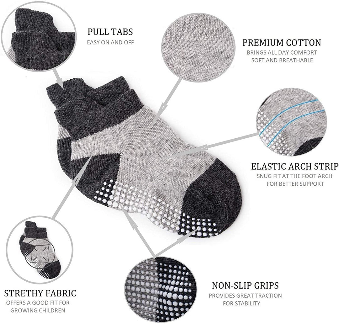 Baby Non Slip Grip Ankle Socks with Non Skid Soles for Infants Toddlers Kids Boys Girls, Assorted 12 Pack, 4-7 Years Months