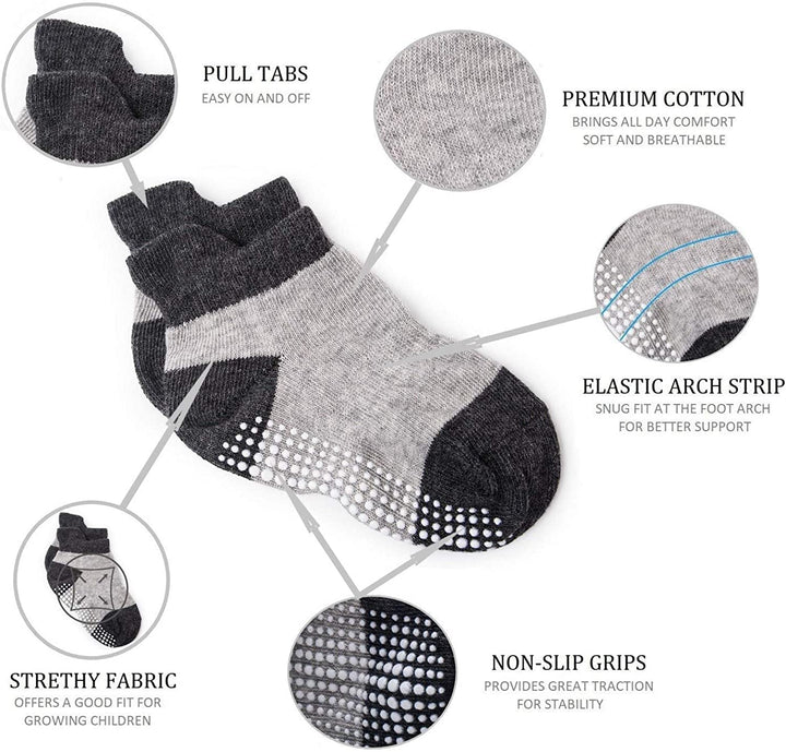 Baby Non Slip Grip Ankle Socks with Non Skid Soles for Infants Toddlers Kids Boys Girls, Assorted 12 Pack, 4-7 Years Months