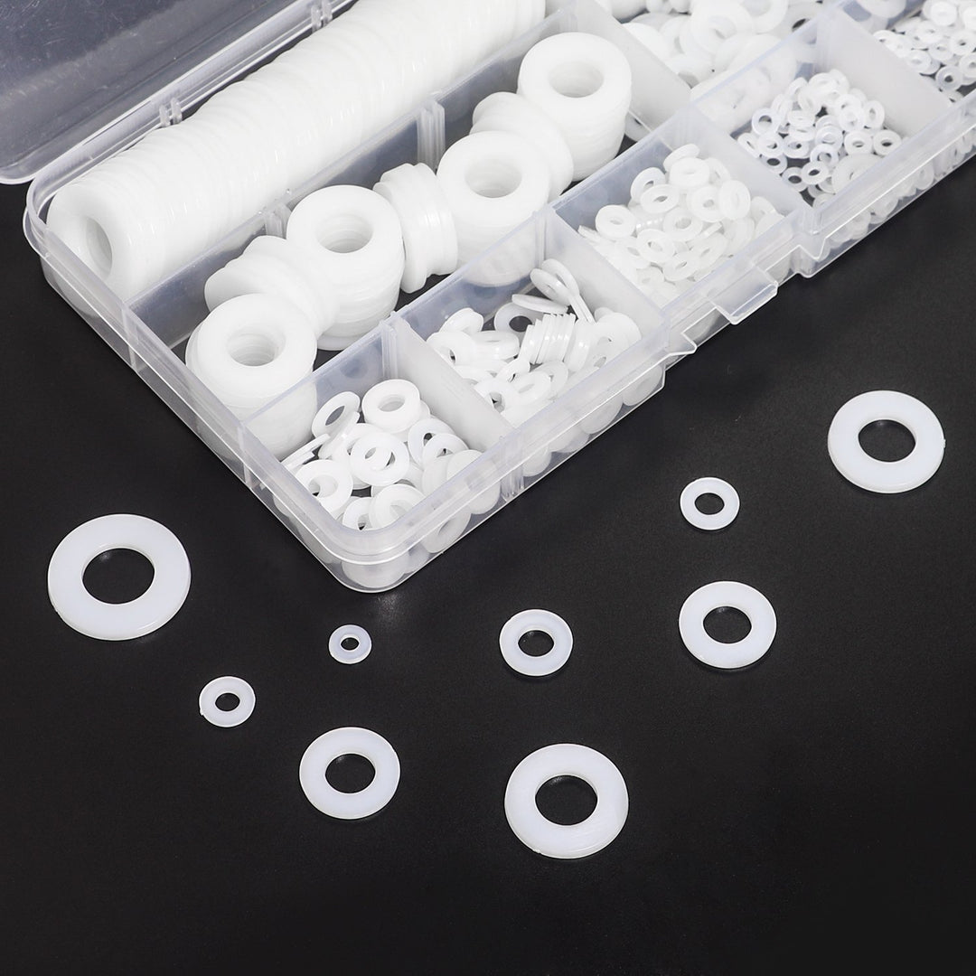 Nylon Flat Washer Assortment Set 600 Pieces, 9 Sizes - M2 M2.5 M3 M4 M5 M6 M8 M10 M12