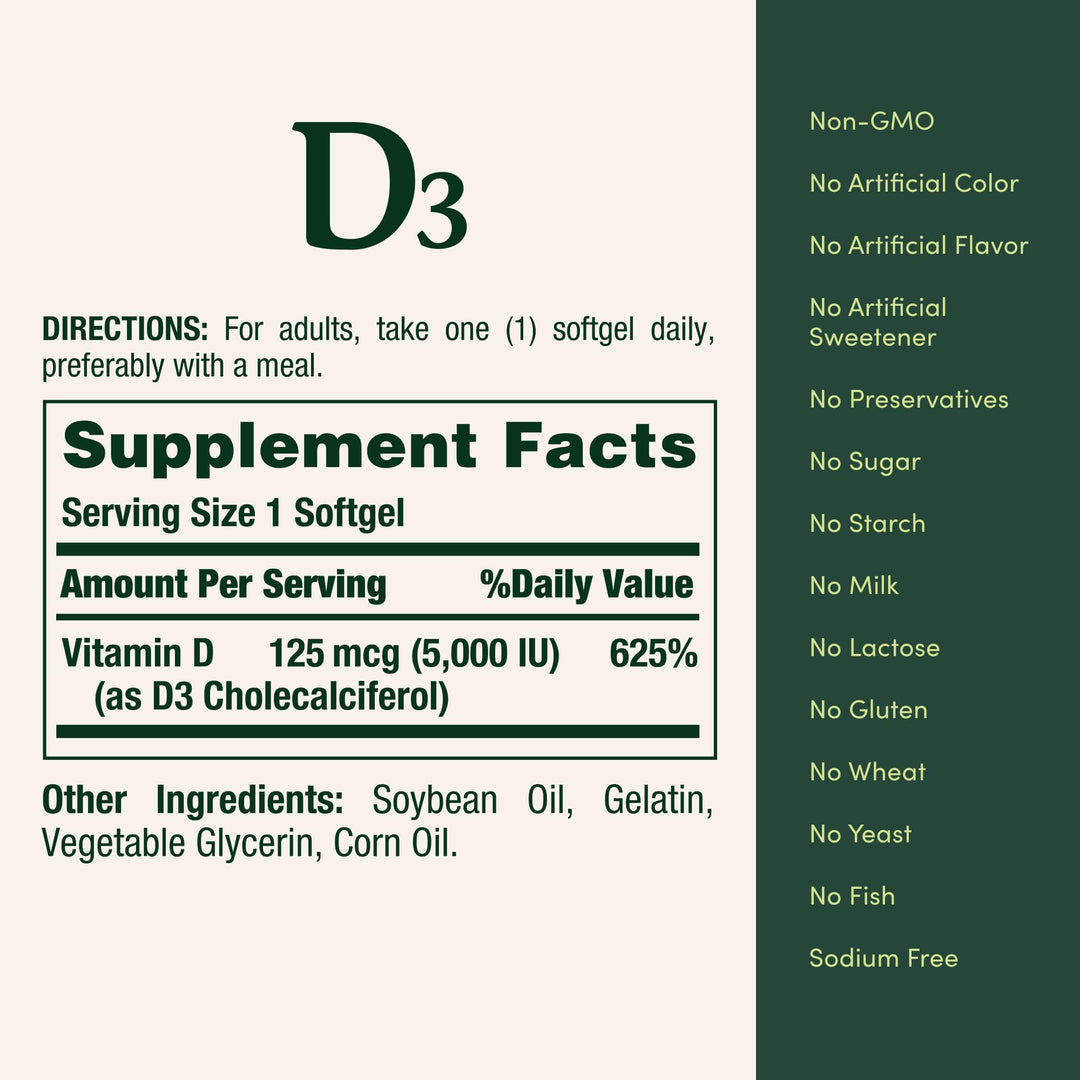 Nature&#39;s Bounty Vitamin D3 5000 IU Softgels, Rapid Release, Immune Support, Vitamin D Supplements, 240 Ct