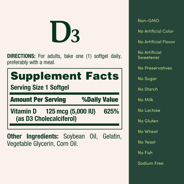 Nature&#39;s Bounty Vitamin D3 5000 IU Softgels, Rapid Release, Immune Support, Vitamin D Supplements, 240 Ct