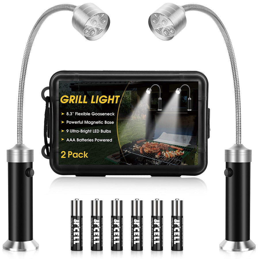 Barbecue Grill Light, BBQ Grilling Accessories for Outdoor with Magnetic Base, Mens Stocking Stuffers Grilling Gifts, 360 Degree Flexible Neck, Water Heat Resistant, Batteries Included - 2 Pack