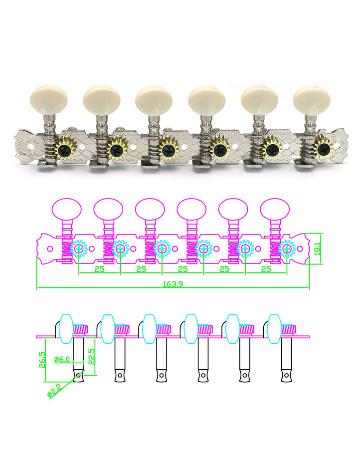 12 Strings Acoustic Guitar Tuning Pegs Chrome Plated Machine Heads Single Hole 6L 6R.